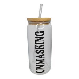 Unmasking Glass Can Cup | Neurodivergent Humor, Bamboo Lid